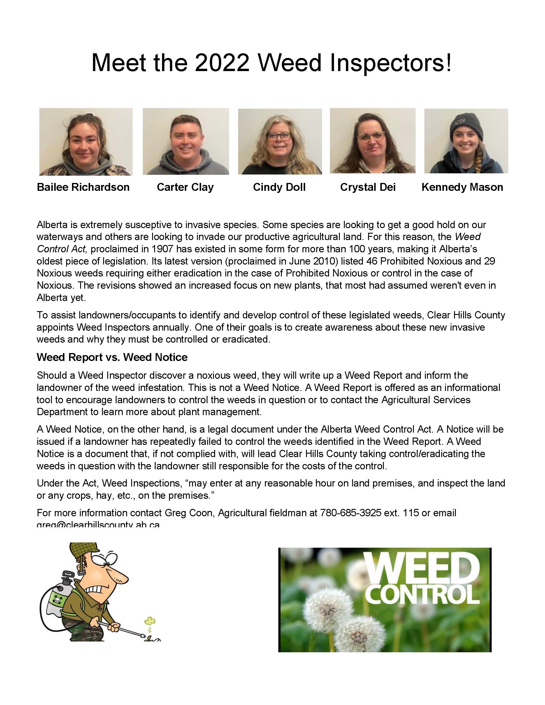 Meet the 2022 Weed Inspectors! - Clear Hills County